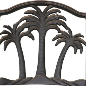 Palm Tree Outdoor Patio Set 6pc Swivel Barstools 30" H Dark Bronze Cast Aluminum, Walnut Cushions