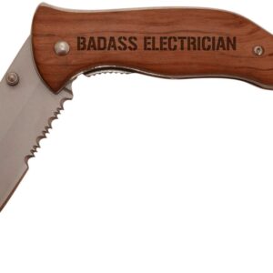 Personalized Gifts for Badass Electrician Laser Engraved Stainless Steel Folding Survival Knife