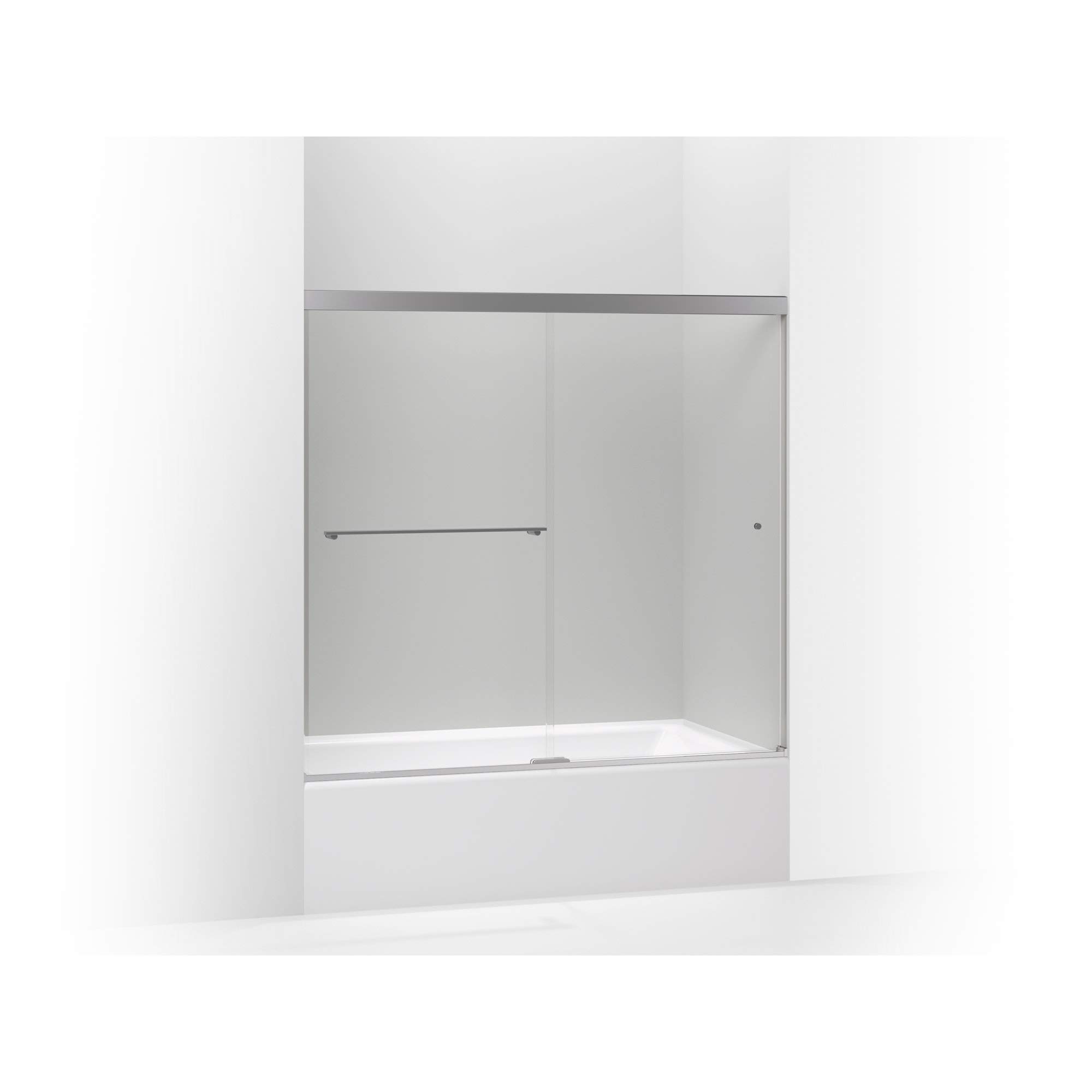 KOHLER sliding bath door, 62"H x 56-5/8 – 59-5/8"W, with 5/16" thick Crystal Clear glass