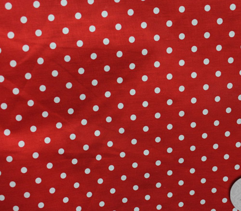 Polycotton Fabric Printed Small DOTS White RED Background / 60" Wide/Sold by The Yard