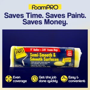 FoamPRO 91 9" Semi-Smooth Surface Roller Cover, Pack of 3, Yellow, 3 Pack