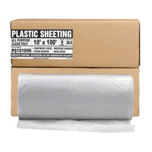 aluf plastics plastic sheeting - 10' x 100', 6 mil heavy duty gauge - clear vapor and moisture barrier sheet tarp/drop cloth for painting, furniture covers, carpet cover, floor, paint, painters