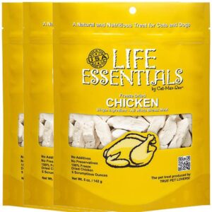 all-natural freeze dried chicken treats for dogs & cats no grains, fillers, additives and preservatives proudly made in the usa - 3 pack (5 oz. bag)