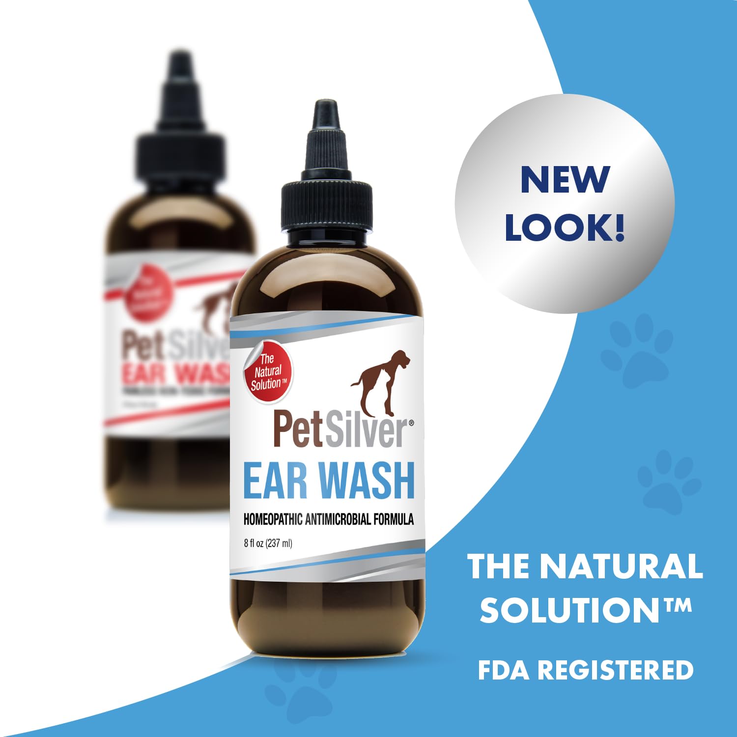 PetSilver Ear Wash Flush, Patented Chelated Silver Formula - Superior to Colloidal Silver, Cat and Dog Ear Cleaner and Treatment, Soothe and Clean Itchy and Inflamed Ears, Easy to Use, USA Made, 8 oz.