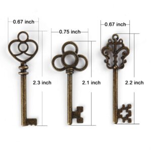 LURLIN Mixed Set of 30 Large Skeleton Keys with Antique Style Bronze Brass Skeleton Castle Dungeon Pirate Keys for Birthday Party Favors, Mini Treasure Toy Gifts, Medieval Middle Ages Theme