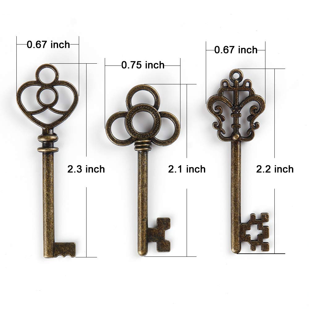 LURLIN Mixed Set of 30 Large Skeleton Keys with Antique Style Bronze Brass Skeleton Castle Dungeon Pirate Keys for Birthday Party Favors, Mini Treasure Toy Gifts, Medieval Middle Ages Theme