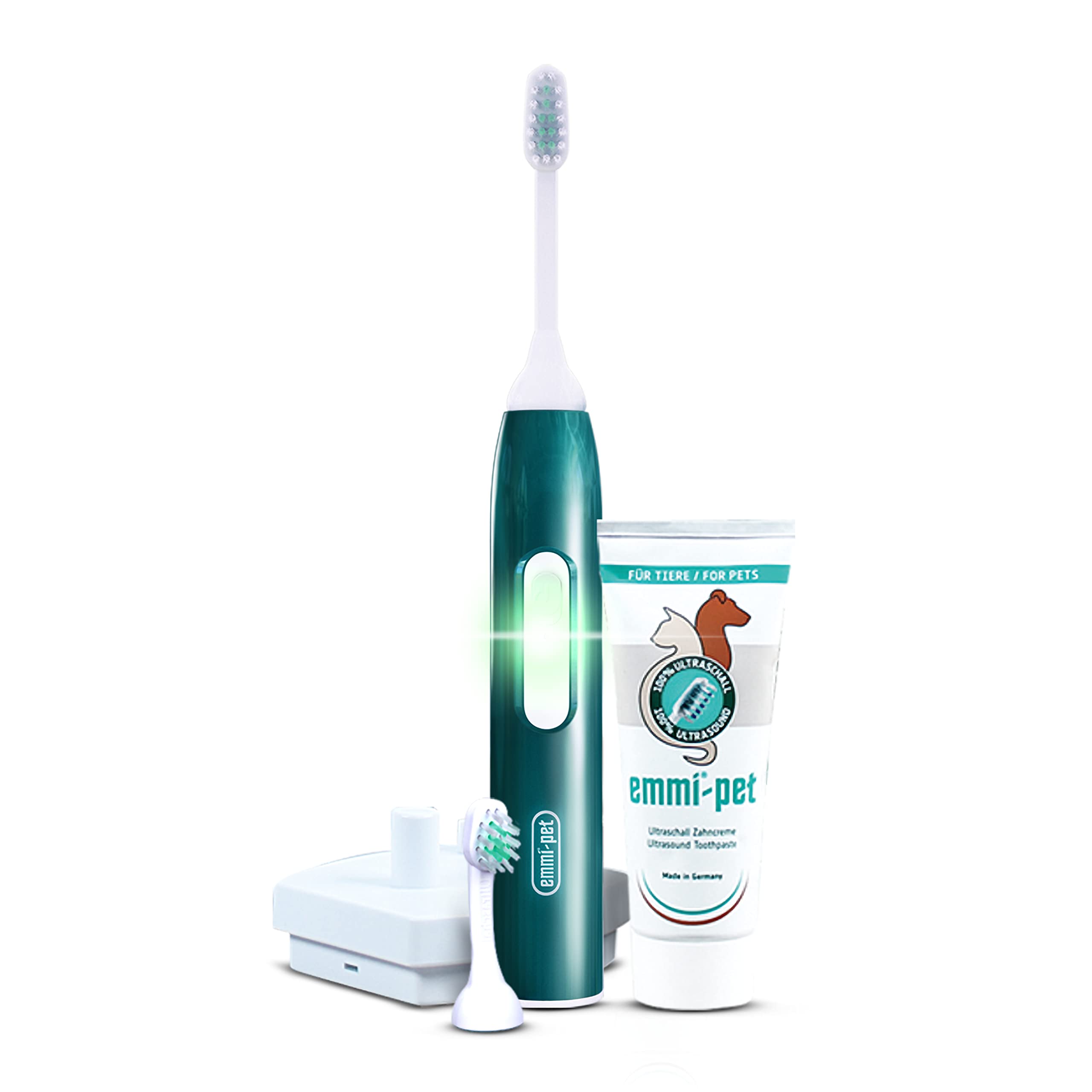 Emmi-pet Electric ultrasonic Toothbrush Set 1.0 for Pets. 100% Ultrasound deep-Cleans Completely Silently, Without Vibrations and Pain-Free. Fights Plaque, Gum Disease and Bad Breath. Rechargeable.