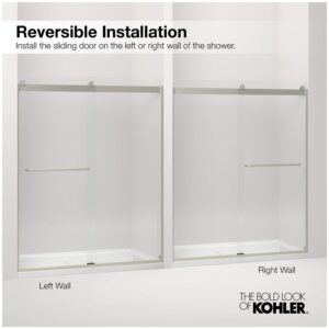 KOHLER sliding bath door, 62"H x 56-5/8 – 59-5/8"W, with 5/16" thick Crystal Clear glass