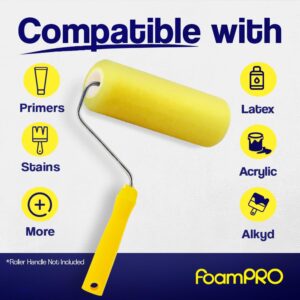 FoamPRO 91 9" Semi-Smooth Surface Roller Cover, Pack of 3, Yellow, 3 Pack