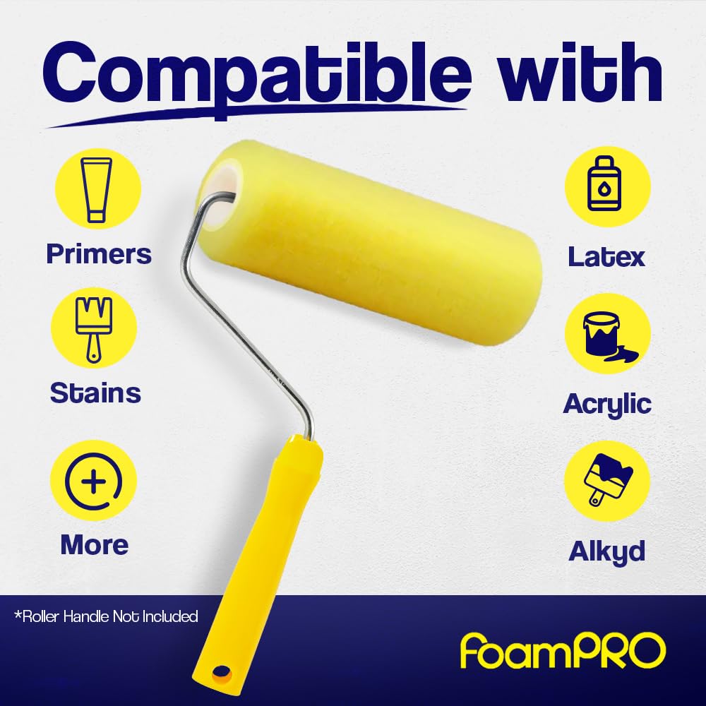 FoamPRO 91 9" Semi-Smooth Surface Roller Cover, Pack of 3, Yellow, 3 Pack