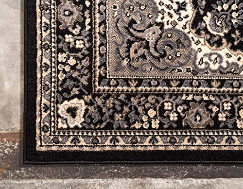 Unique Loom Reza Collection Traditional Persian Style Area Rug, 6 x 9 ft, Black/Beige