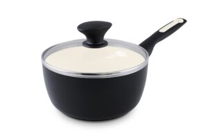 greenpan rio 2qt ceramic non-stick covered saucepan, black -