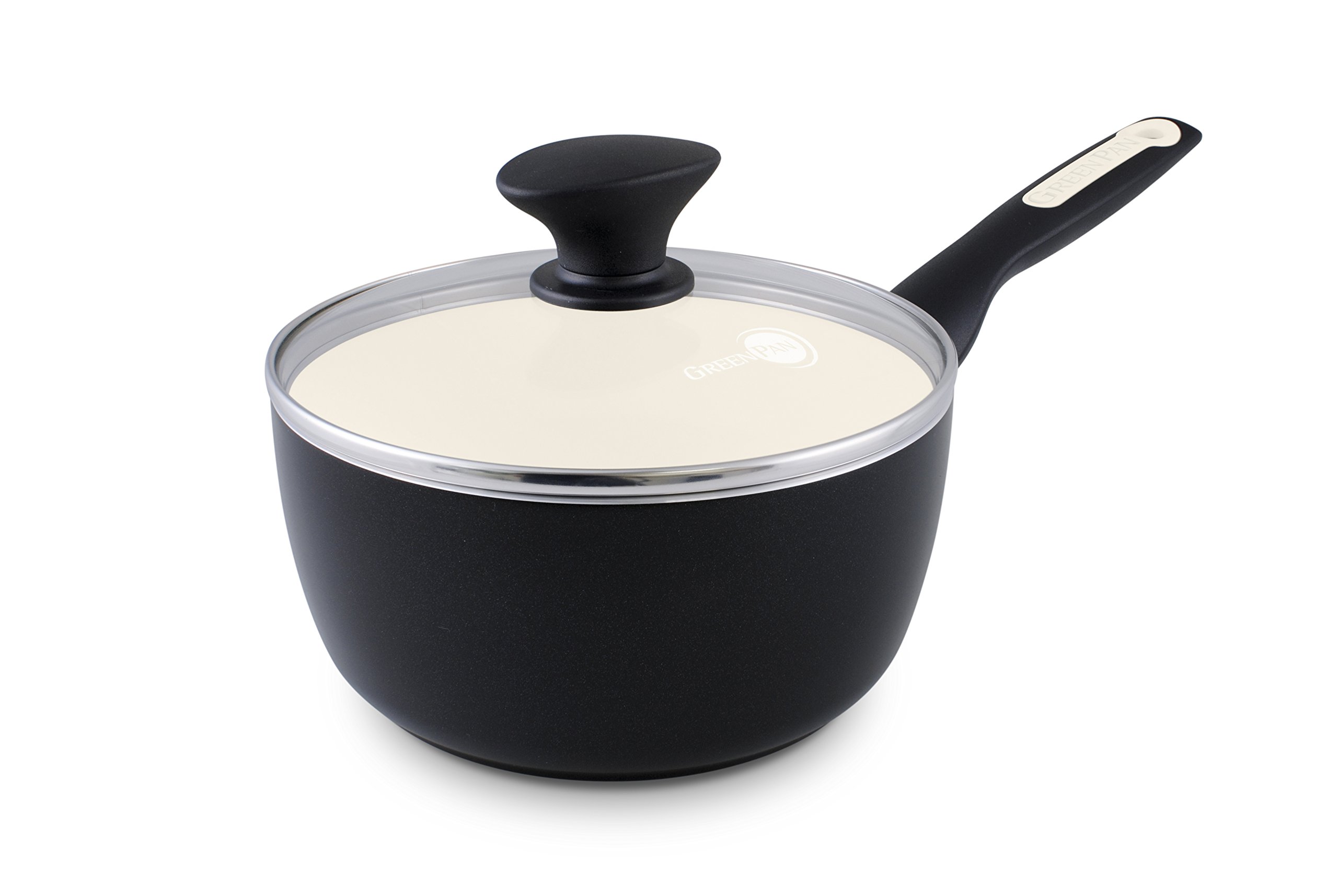 GreenPan Rio 2QT Ceramic Non-Stick Covered Saucepan, Black -