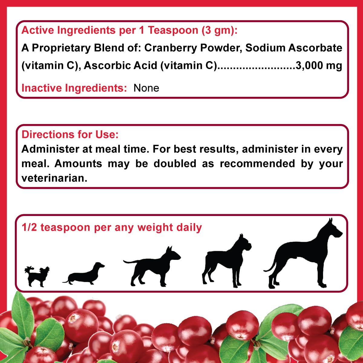 Dogzymes Cran Tri C Urinary Tract Support, Vitamin C Blend, 1418mg per Teaspoon (1 Pound)