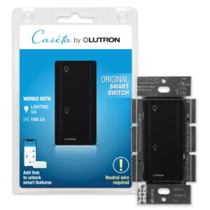 lutron caseta smart lighting original switch for light bulbs and fans, works w/ alexa, apple homekit, google home (hub required), 6a single-pole/3-way, neutral required, pd-6ans-bl, black