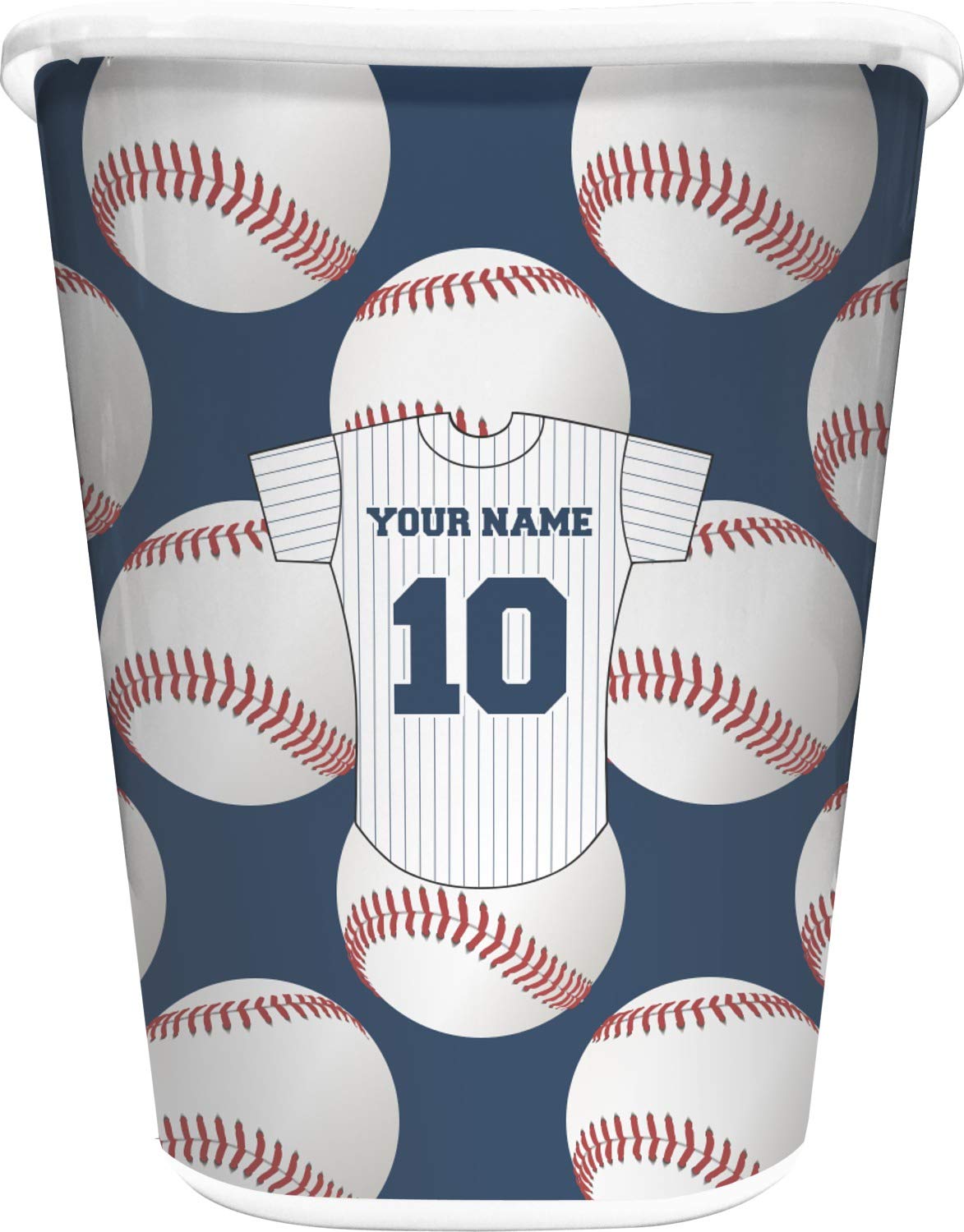 RNK Shops Personalized Baseball Jersey Waste Basket - Single Sided (White)