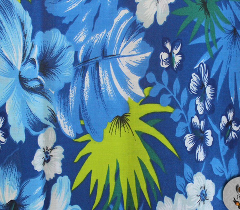 Polycotton Fabric Printed Hawaiian Blue / 60" Wide/Sold by The Yard