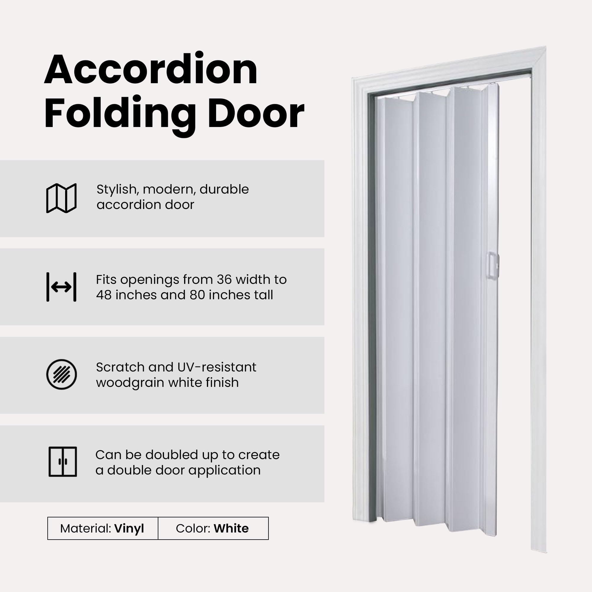 LTL Home Products OK4880H Oakmont Interior Accordion Folding Door, 48" x 80", White