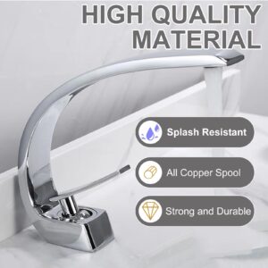 Wovier Chrome Bathroom Sink Faucet,Unique Design Single Handle Single Hole Brass Lavatory Vanity Faucet,Basin Mixer Tap with Supply Hose and Pop Up Drain Assembly