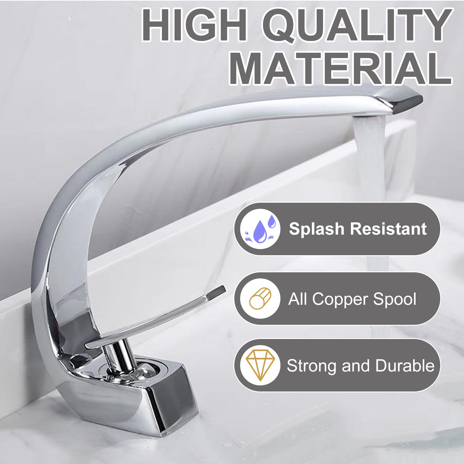 Wovier Chrome Bathroom Sink Faucet,Unique Design Single Handle Single Hole Brass Lavatory Vanity Faucet,Basin Mixer Tap with Supply Hose and Pop Up Drain Assembly