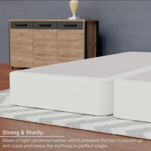 Continental Sleep, 4-Inch Sturdy Box Spring for Mattress Support-Durable and Fully Assembled, Natural Wood Foundation for Queen, White