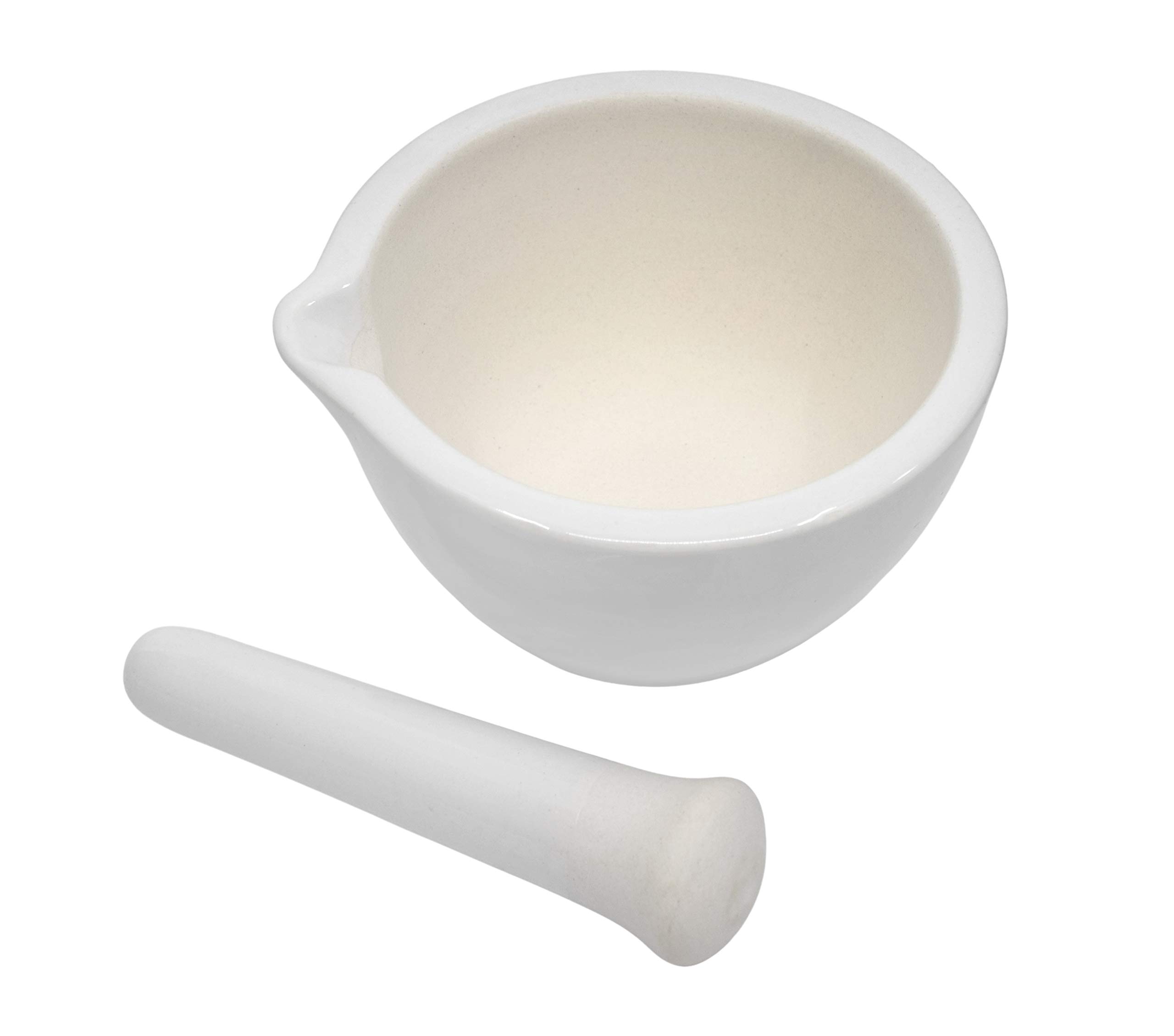 EISCO Porcelain Mortar & Pestle Set, 9oz (275ml) - Unglazed Grinding Surface - Excellent for Kitchen or Laboratory - Grinds Powdered Chemicals, Herbs & Spices - Pill Crusher - White