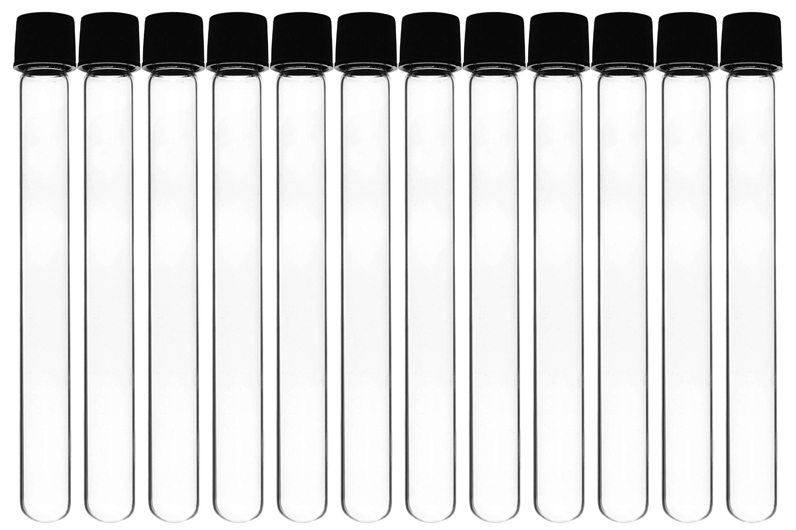 EISCO 12PK Test Tubes, 20ml - Bakelite Screw Cap with Rubber Liner - Borosilicate 3.3 Glass - 5.9" x 0.6" - Round Bottom - Leak Proof