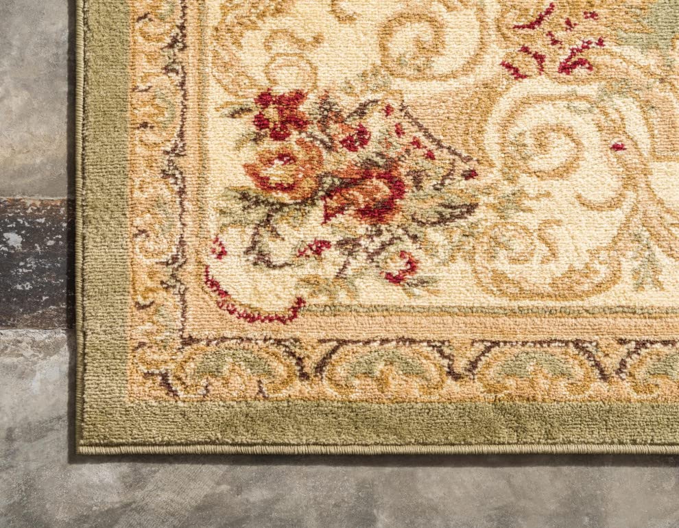 Unique Loom Versailles Collection Traditional Classic Floral Motif Area Rug (10' 0 x 13' 0 Rectangular, Green/ Ivory)