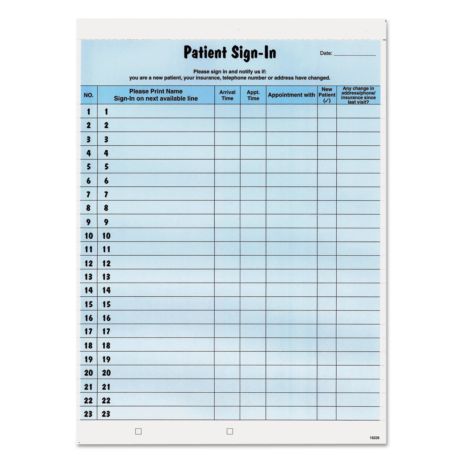 Tabbies 14531 Patient Sign-in Label Forms, 8 1/2 x 11 5/8, 125 Sheets/Pack, Blue