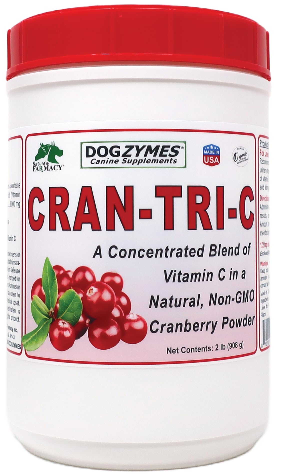 Dogzymes Cran Tri C Cranberry Urinary Tract Support, Vitamin C Blend, 1418mg per Teaspoon (2 Pound)