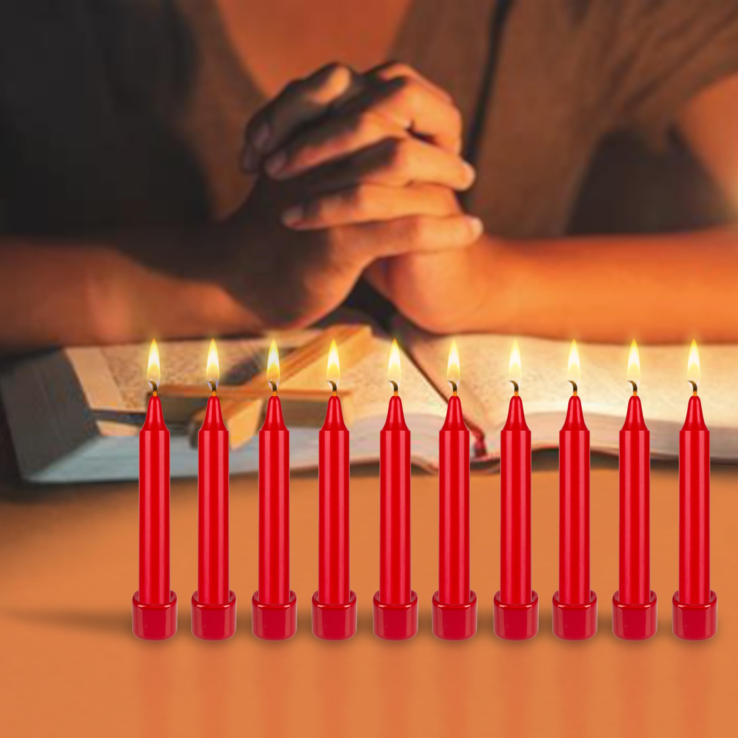 Mega Candles 10 pcs Unscented Red 5 Inch Taper Candles, Multi Purpose, Household General Usage, Emergency Lighting, Church, Prayer Vigils, Religious Ceremonies