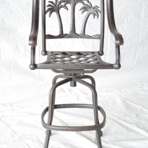 Palm Tree Outdoor Patio Set 6pc Swivel Barstools 30" H Dark Bronze Cast Aluminum, Walnut Cushions