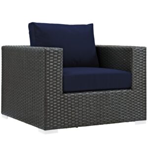 modway sojourn wicker rattan outdoor patio sunbrella fabric armchair in canvas navy