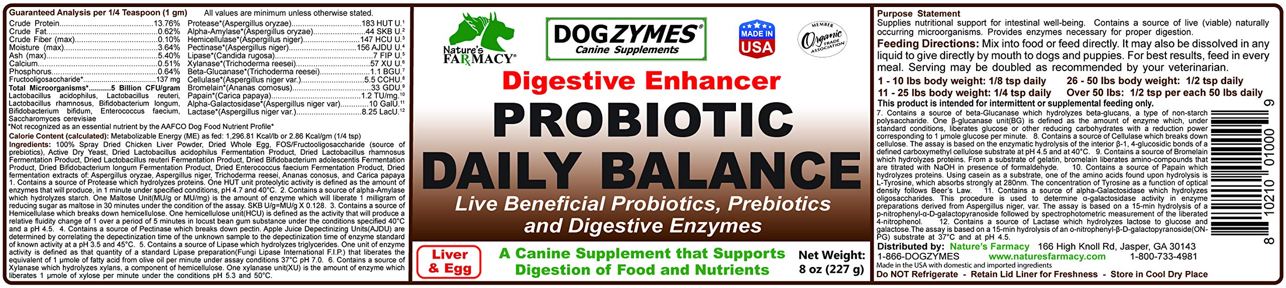 Dogzymes Probiotic Daily Balance - Supplies Nutritional Support and Live microorganisms for intestinal Well-Being as Well as enzymes for Proper Digestion. (8 Ounce)