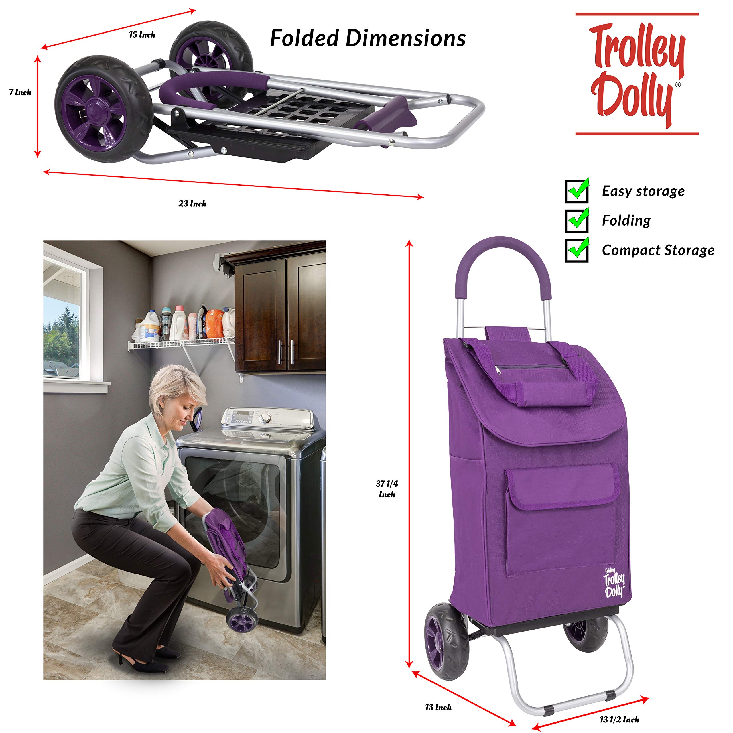 dbest products Trolley Dolly Purple Foldable Shopping cart for Groceries with Wheels and Removable Bag and Rolling Personal Handtruck Standard, 1 unit