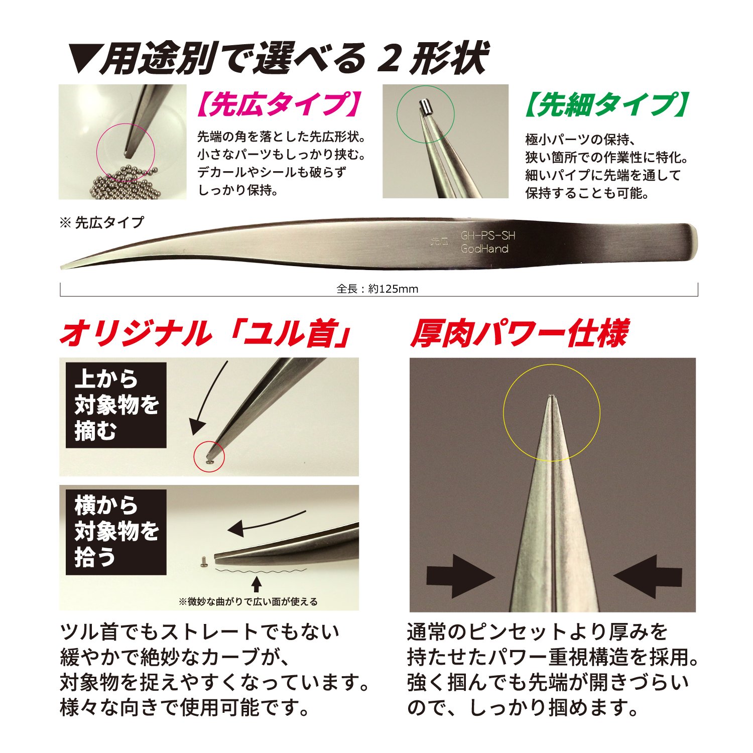 GodHand Powerful Tweezers Fine Tip GH-PS-SB for Plastic Models