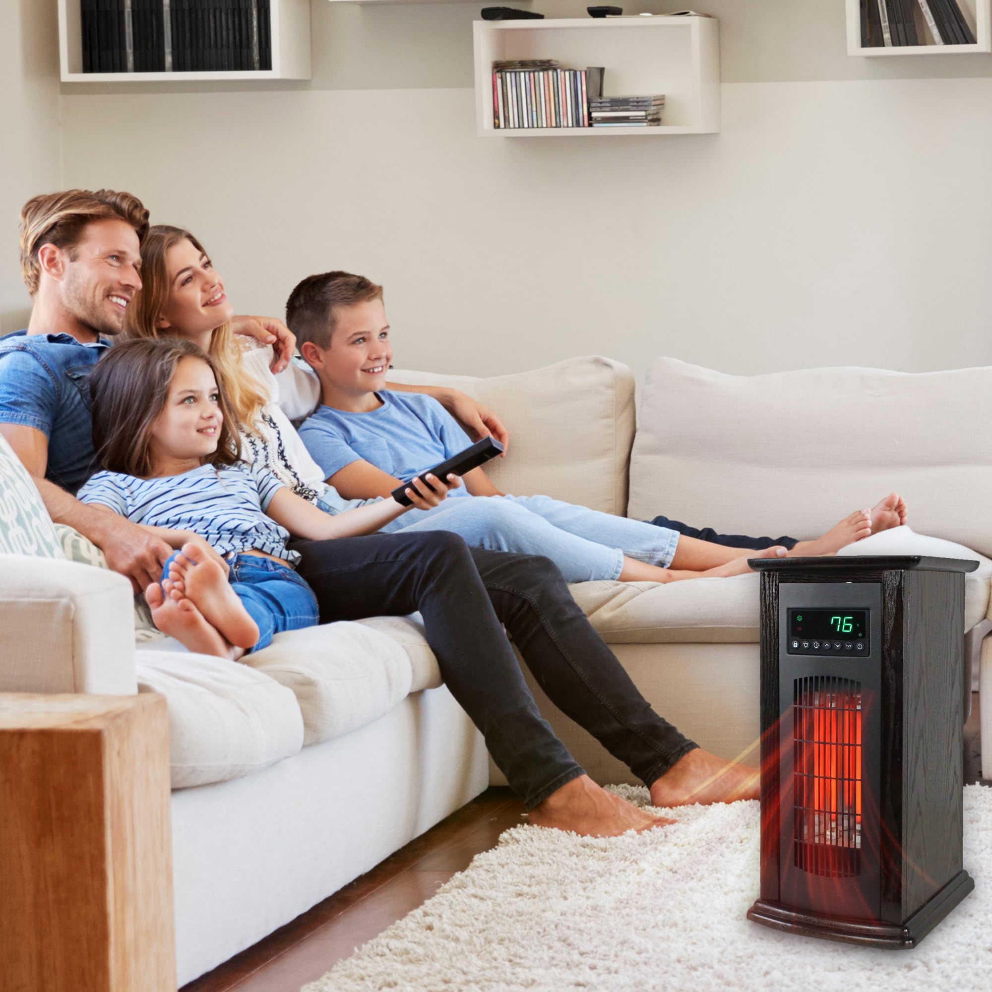 LifeSmart Electric Tower Heater, Portable Infrared Quartz Space Heater with 2 Remote Controls, 1500W