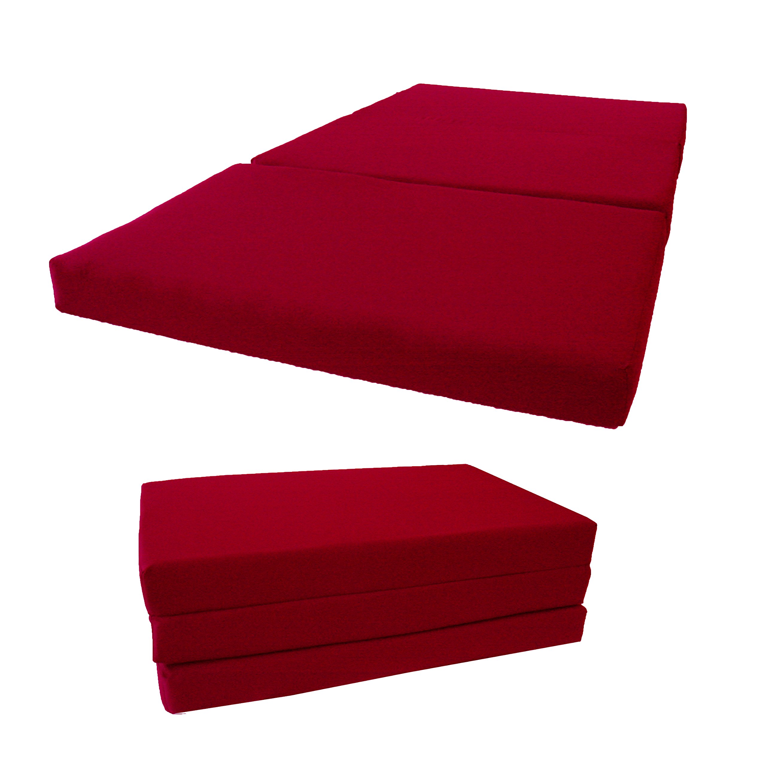 D&D Futon Furniture Shikibuton Trifold Foam Beds, Tri-Fold Bed, High Density 1.8 lbs Foam, Twin Size, Full, Queen Folding Mattresses. (Full Size 4x54x75, Red)