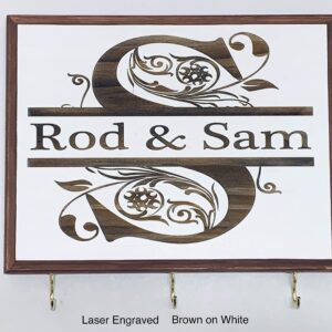 Personalized Key Holder for Wall - Custom Key Hanger with Family or Couple's Name | Vinyl or Laser Engraved Options | Natural Wood Key Rack | Made in USA.