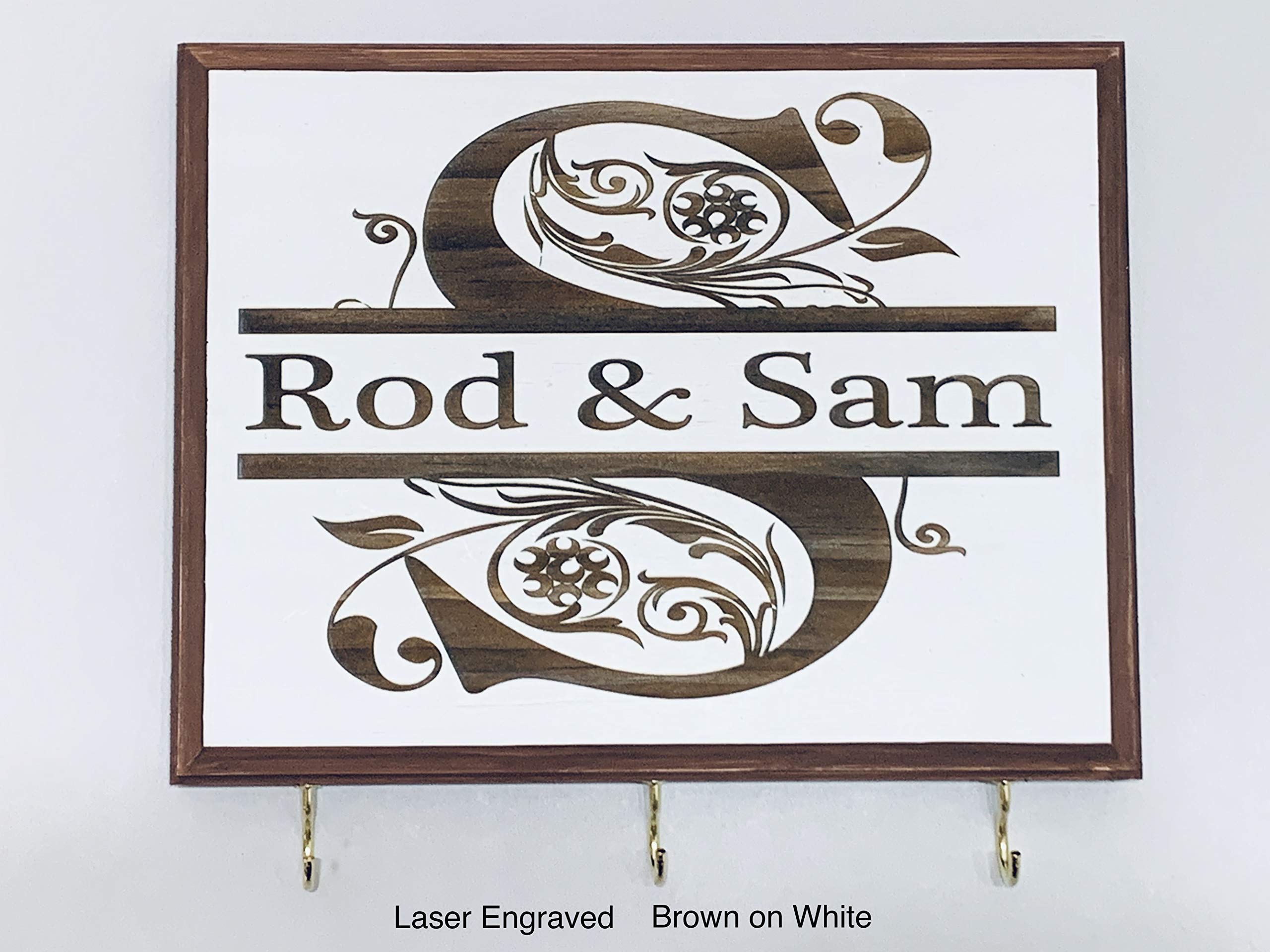 Personalized Key Holder for Wall - Custom Key Hanger with Family or Couple's Name | Vinyl or Laser Engraved Options | Natural Wood Key Rack | Made in USA.