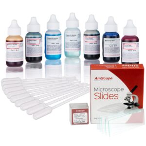 amscope - microscope stains vital stain kit for living cells - 6 microscope slide stains + 72 blank slides + 100 coverslips +10 pipettes for specimen transfer - sk6-72p100s22-pp10