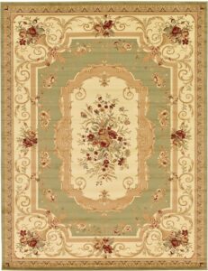 unique loom versailles collection traditional classic floral motif area rug (10' 0 x 13' 0 rectangular, green/ ivory)