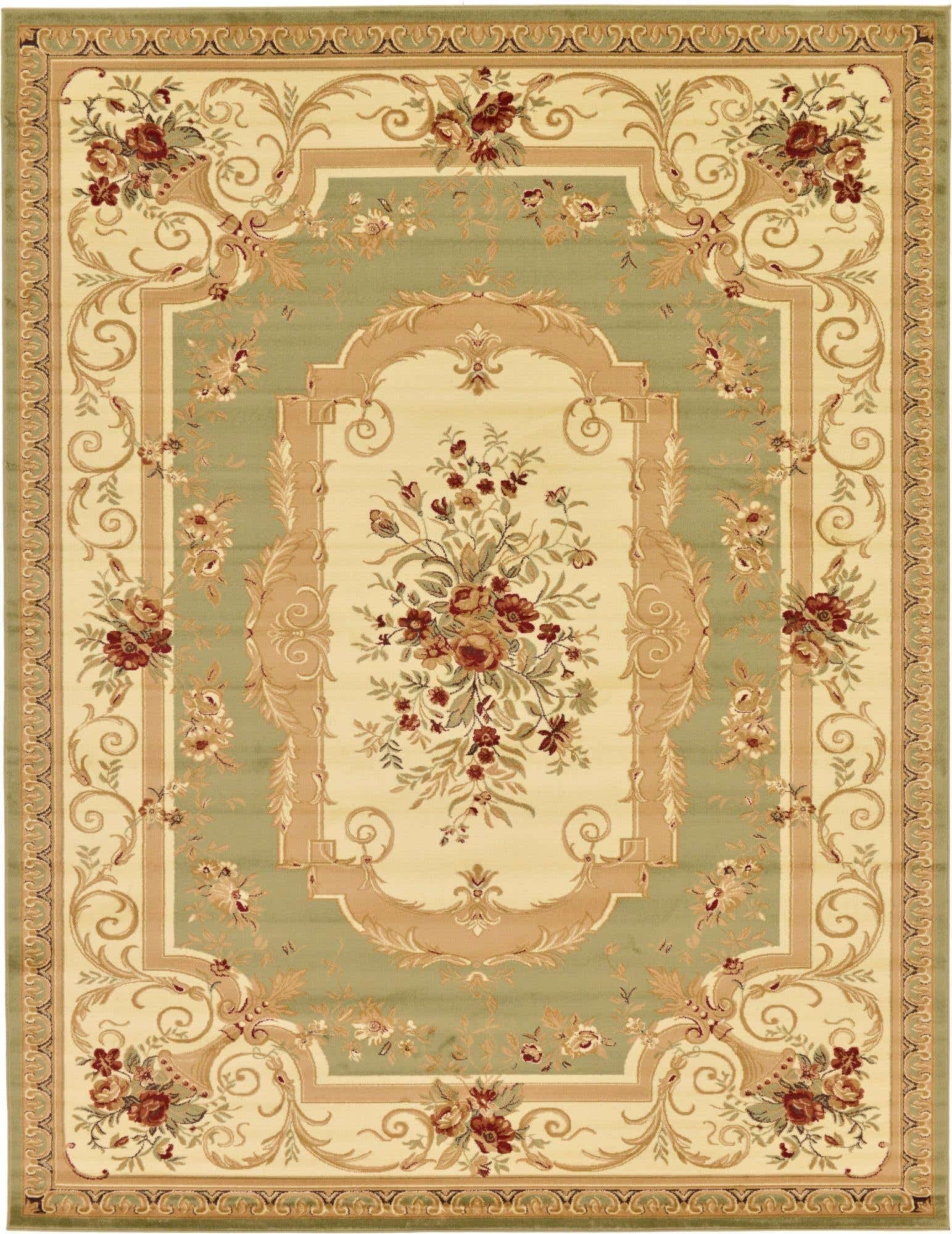 Unique Loom Versailles Collection Traditional Classic Floral Motif Area Rug (10' 0 x 13' 0 Rectangular, Green/ Ivory)