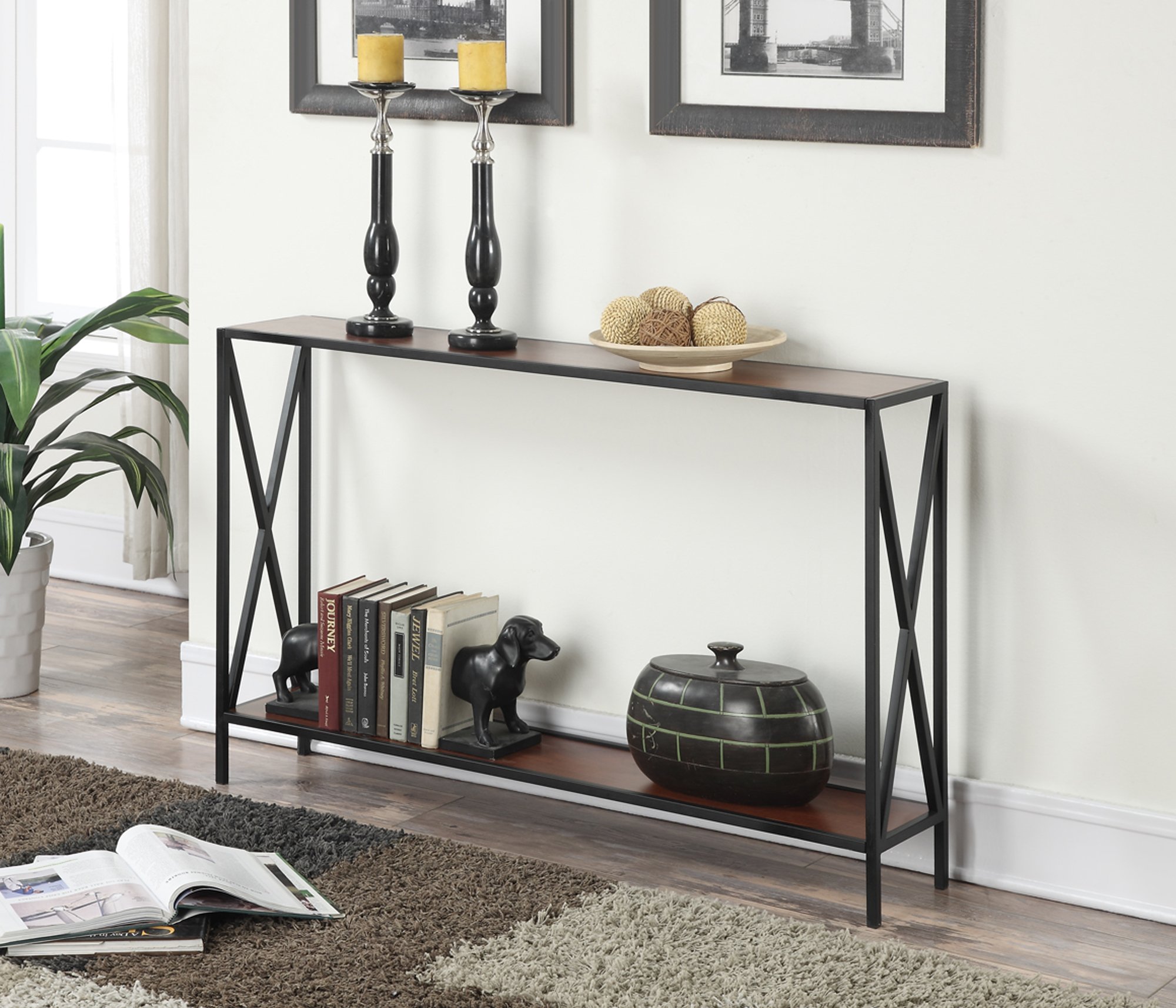 Convenience Concepts Tucson Console Table 47.25" - Modern Sofa Table with Storage Shelf, Entryway Hall Table for Living Room, Cherry/Black