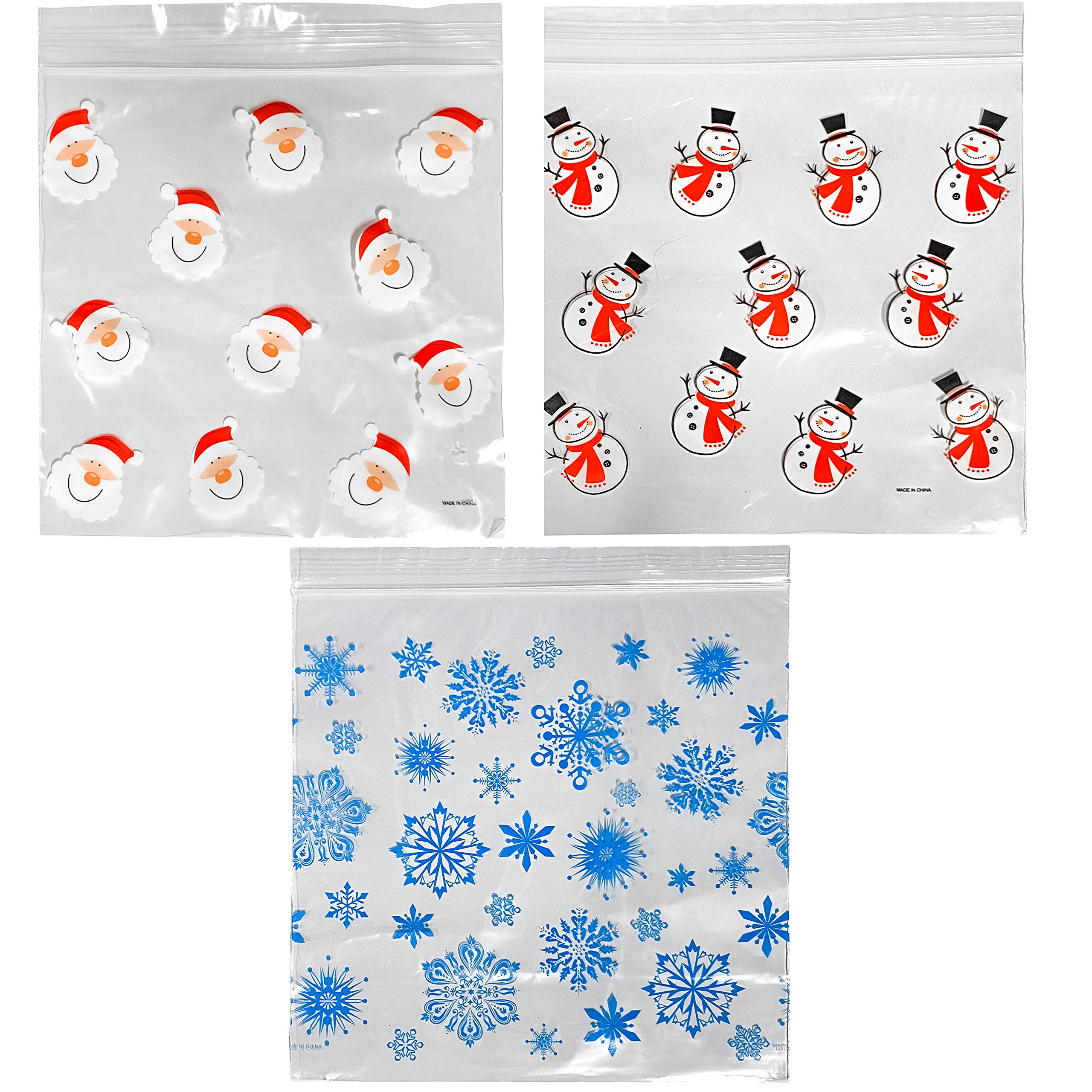 Set of 90 Assorted Christmas Holiday Treat Bags with Zip Lock! 3 Assorted Styles!90 Count (Pack of 1)