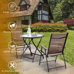 Tangkula Set of 2 Outdoor Patio Chair Space Saving Stackable Portable Steel Frame Lawn Poolside Backyard Folding Chairs with Armrest & Footrest Commercial Party Home Use Modern Sling Chairs