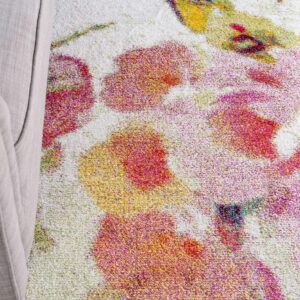 Unique Loom Lyon Collection Modern Watercolor Floral Area Rug, 9 x 12 ft, Ivory/Pink