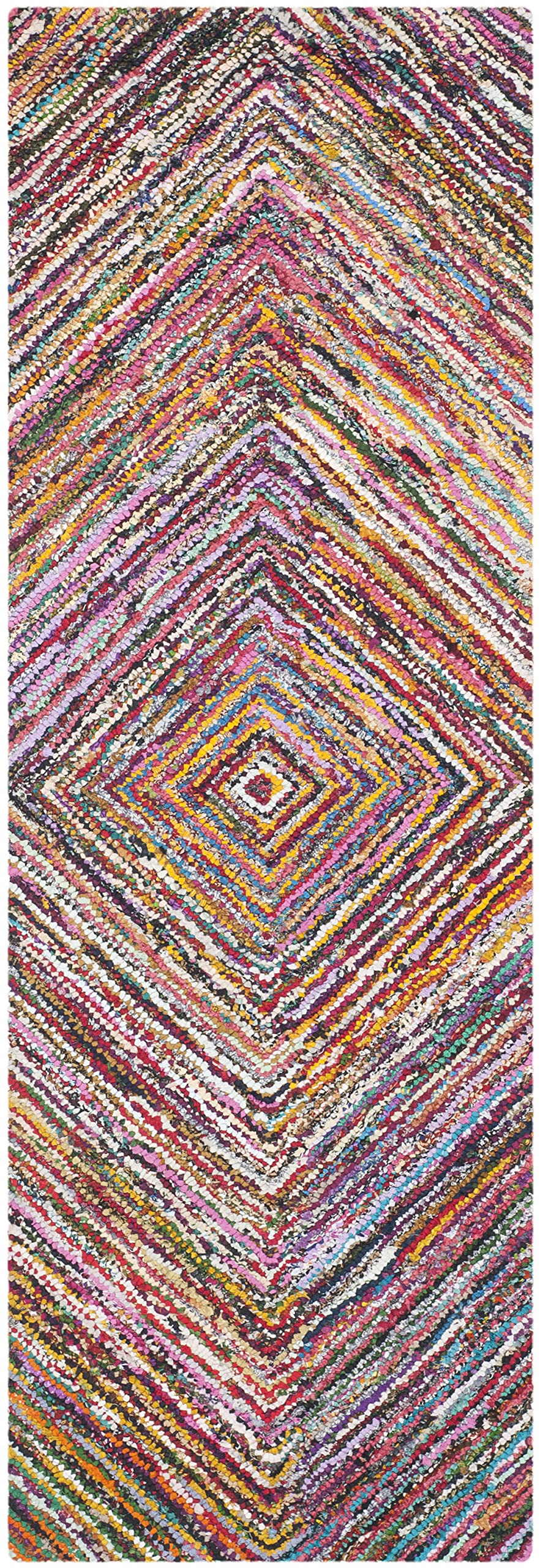 SAFAVIEH Nantucket Collection Runner Rug - 2'3" x 12', Multi, Handmade Boho Abstract Cotton, Ideal for High Traffic Areas in Living Room, Bedroom (NAN513A)