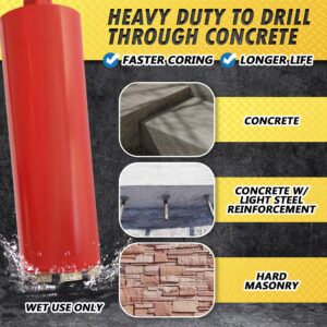 4" Wet Drill Core Bits for Concrete and Hard Masonry, 10mm Segment Height, 14" Drilling Depth, 1-1/4"-7 Arbor, Wet Only