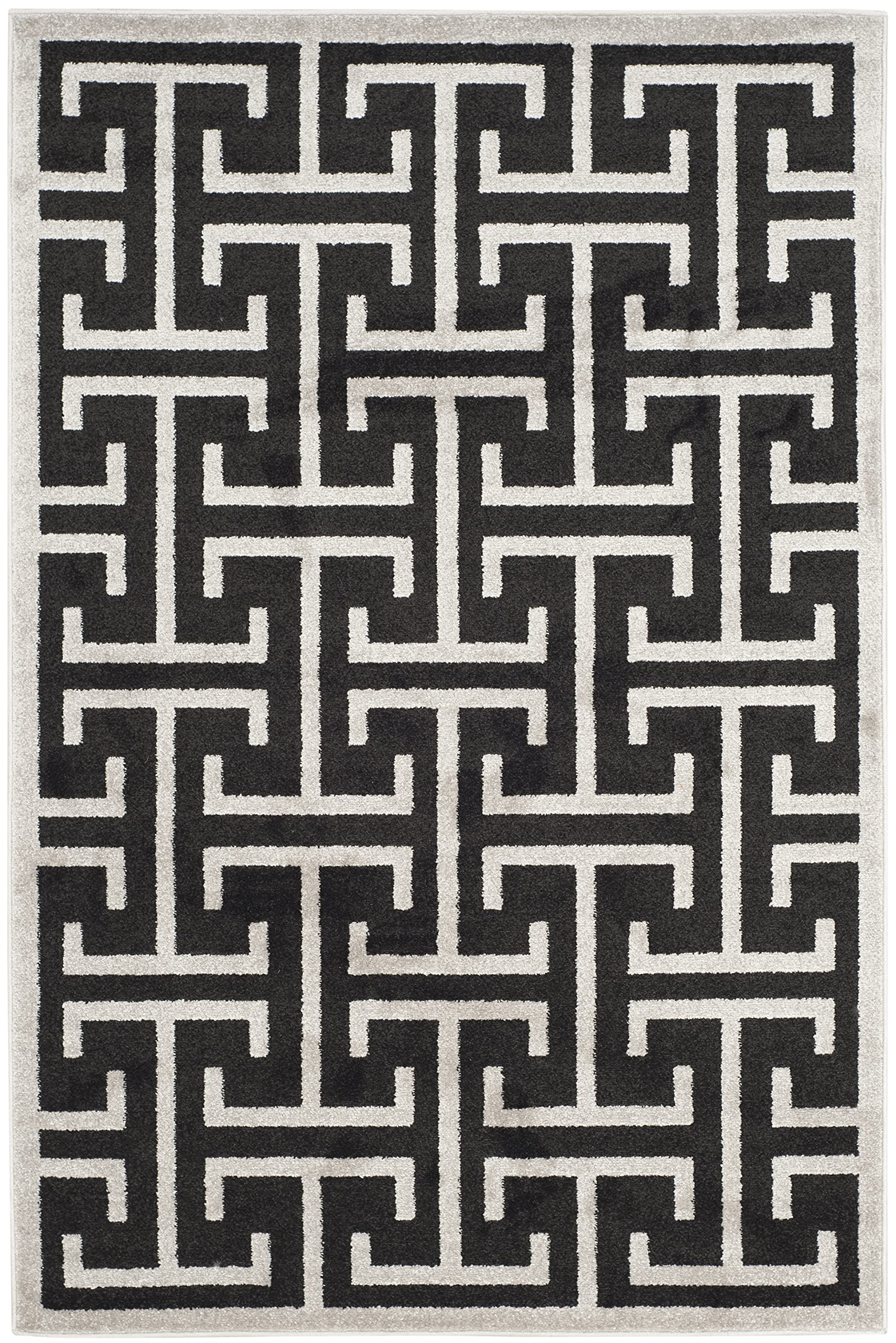 SAFAVIEH Amherst Collection Accent Rug - 4' x 6', Anthracite & Light Grey, Geometric Design, Non-Shedding & Easy Care, Ideal for High Traffic Areas in Entryway, Living Room, Bedroom (AMT404G)